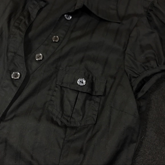 A Byer Long Black Shirt Sz M Cap Sleeve W/ button - Picture 7 of 8